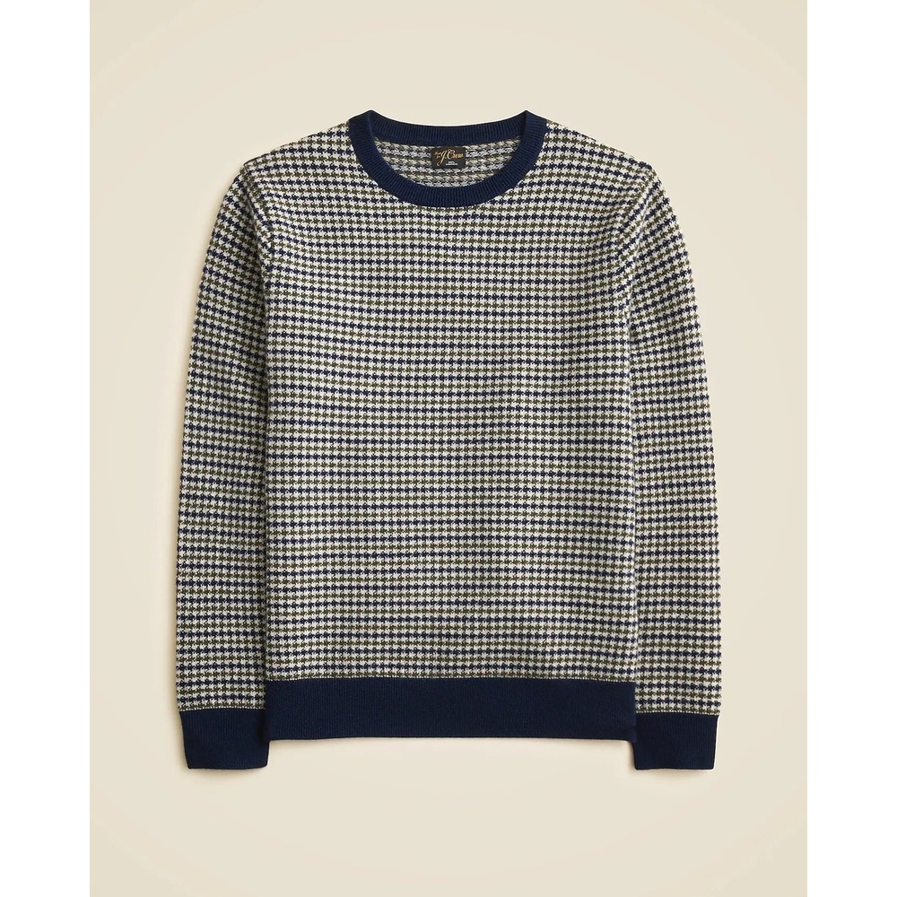 J.Crew Mens Large Sweater Navy Multi Houndstooth 100% Cashmere CM298 Excellent